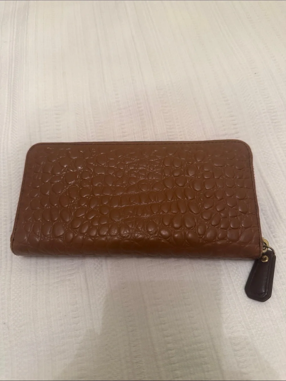 Diane Von Furstenberg Brown Croc-Embossed Wallet with Beige Trim